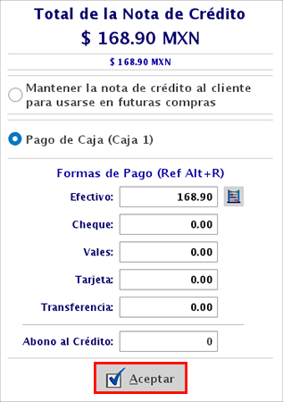 punto de venta-nota de crédito